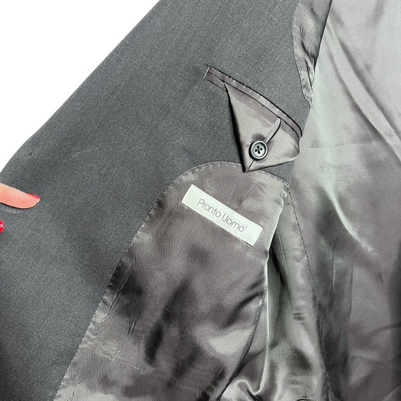 Pronto Uomo Black Two Button Suit Coat Wool Blazer 42L - Picture 5 of 11